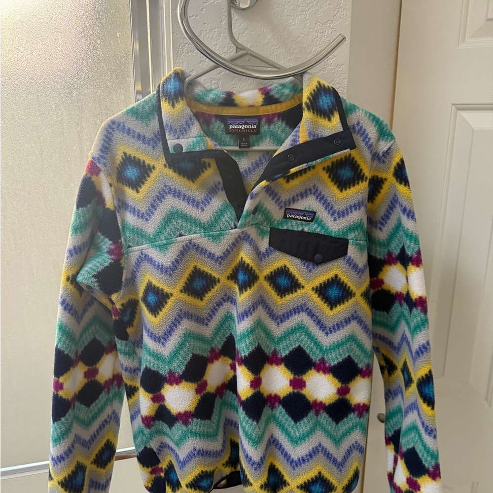 Patagonia Multicolor Fleece Pullover - Teal, Yellow, Navy